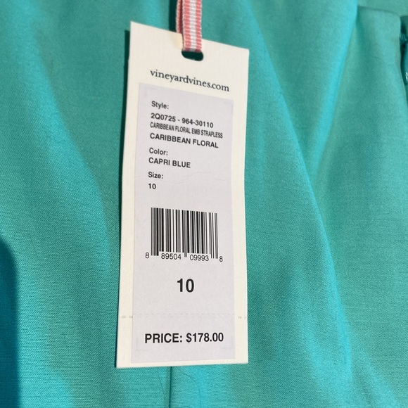 Vineyard Vines NWT Blue Floral Embroidery Strapless Dress - Picture 5 of 12